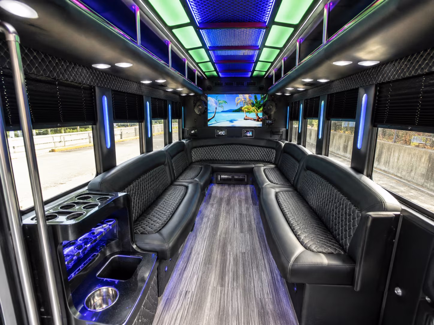 Passenger watching the Aurora scenery during a regional party bus road trip