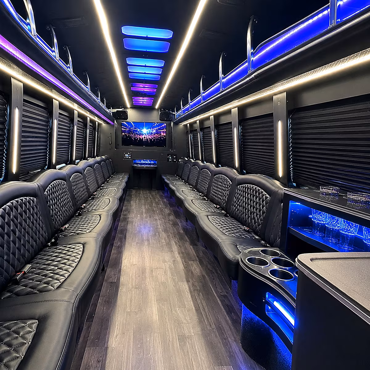 Aurora Bachelor & Bachelorette Transportation party bus interior