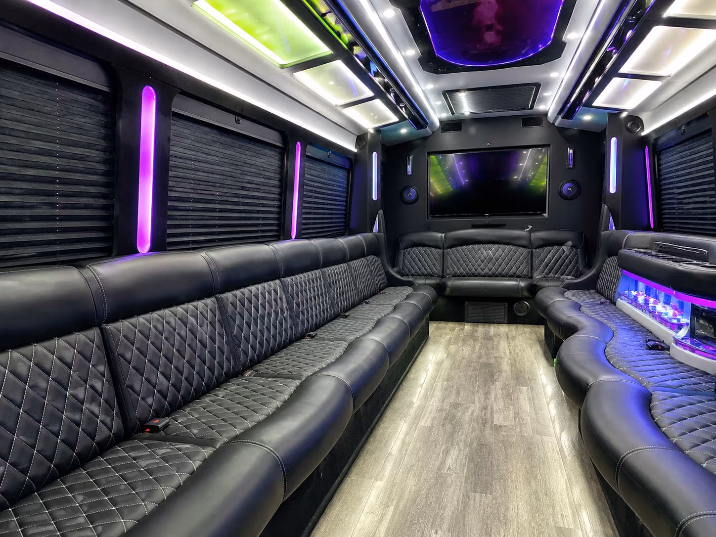 Aurora Birthday, Sweet 16, & Quinceañera Transportation party bus exterior