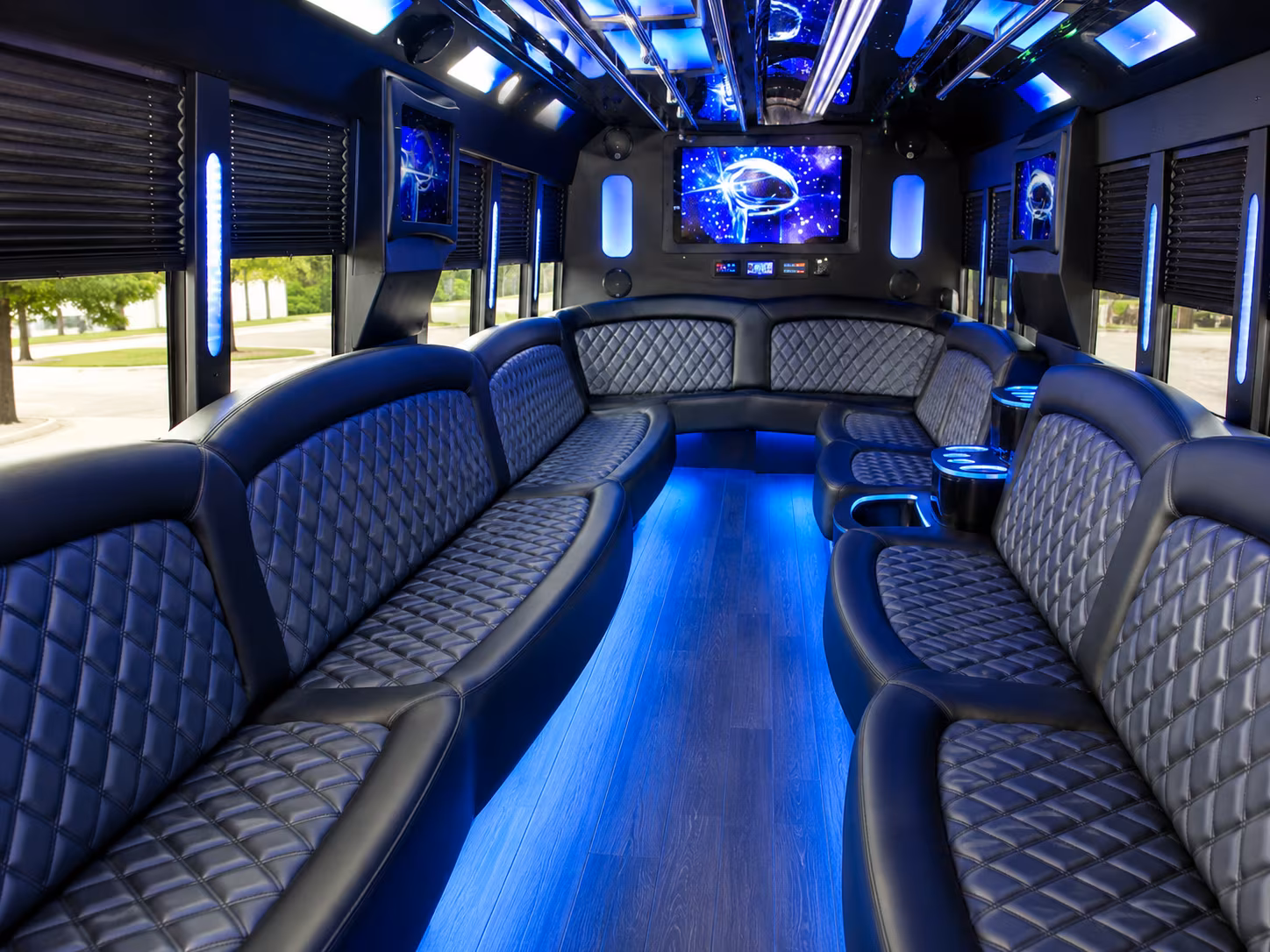Aurora Sporting Event Transportation party bus interior