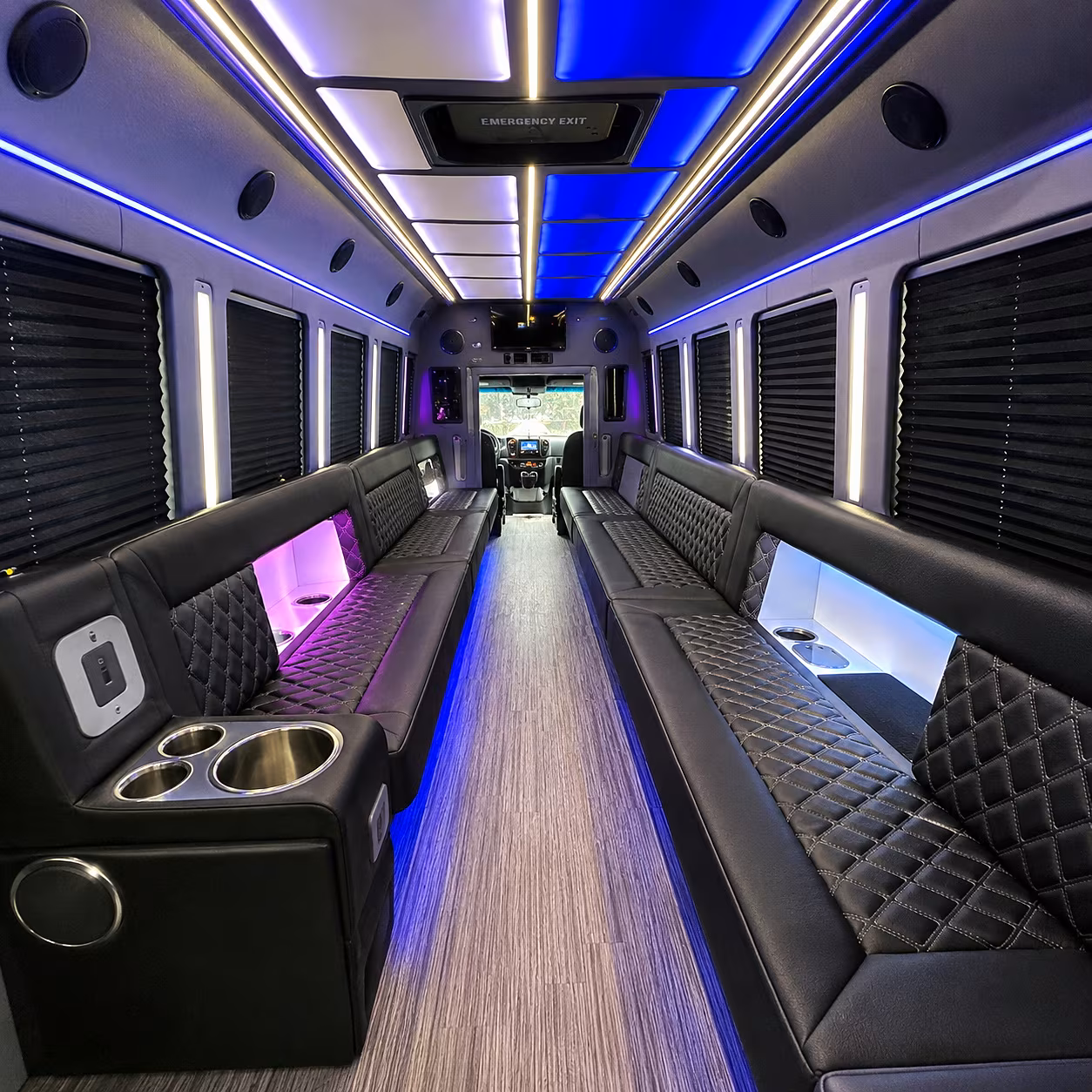 Aurora Wedding Transportation party bus interior