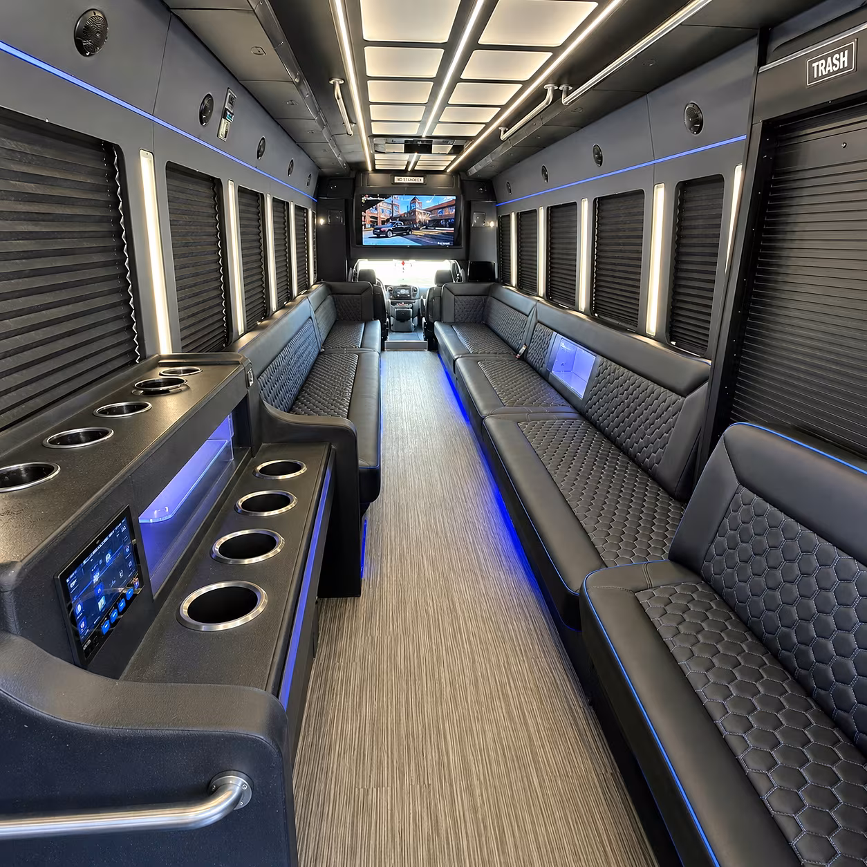 Aurora Wedding Transportation party bus interior