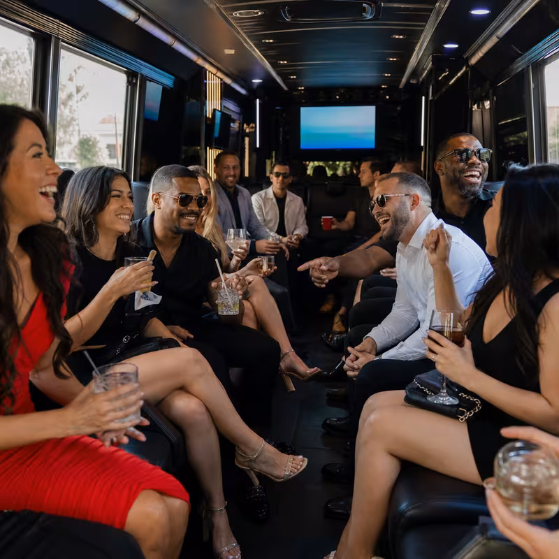Black Mercedes Sprinter van staged for an Aurora Birthday Transportation group