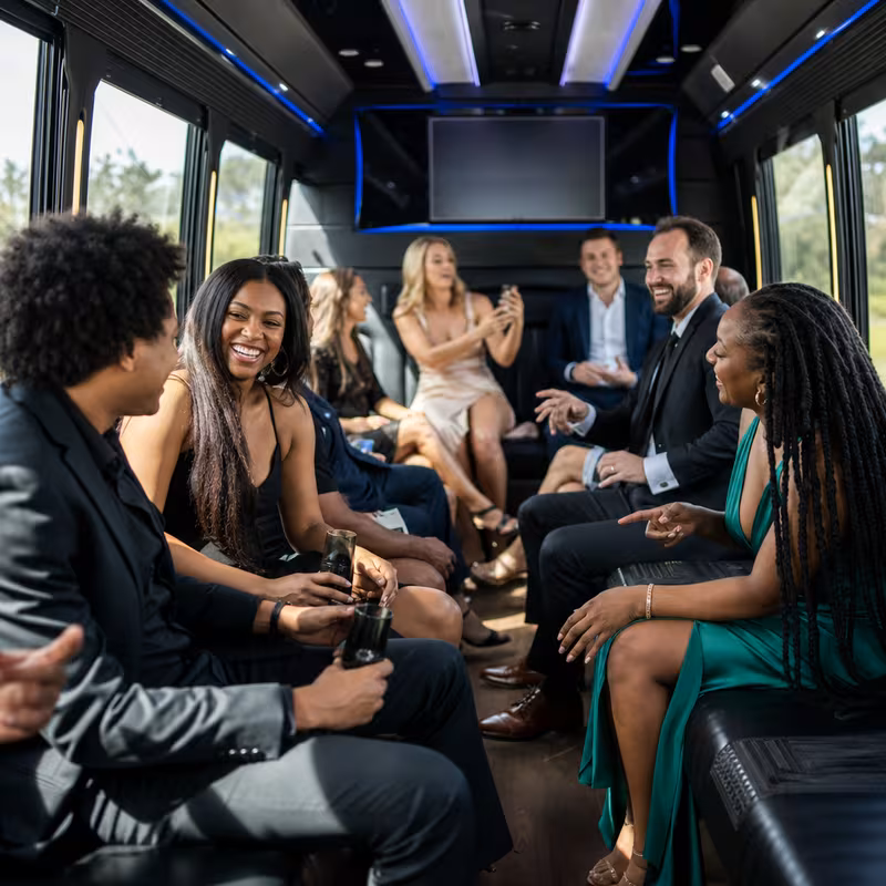 Black Mercedes Sprinter van staged for an Aurora Private Event Transportation group