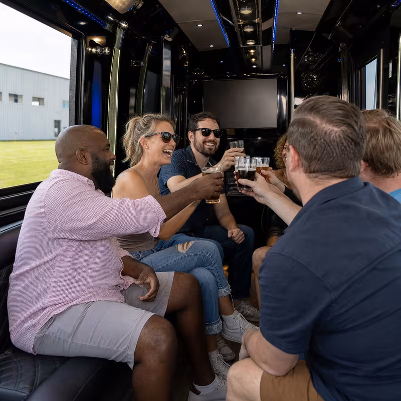 Black Mercedes Sprinter van staged for an Aurora Winery & Brewery Tour Transportation group